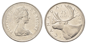 Канада 25 центов 1979 Елизавета II (1952-2022), олень KM 74 никель 4688-455