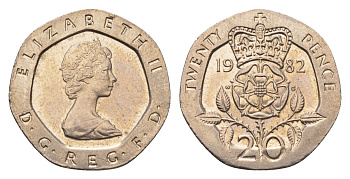 Великобритания 20 пенсов 1982 Елизавета II (1952-2022) KM 931, Spink 4230 (G1) медно-никель 4696-835