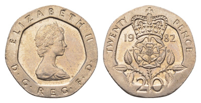 Великобритания 20 пенсов 1982 Елизавета II (1952-2022) KM 931, Spink 4230 (G1) медно-никель 4696-835