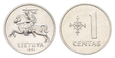 Литва 1 цент (сент) 1991 год-тип KM 85 алюминий UNC 4689-1024