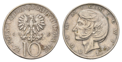 Польша 10 злотых 1976 MW, Адам Мицкевич Y 74 медно-никель 3336-651