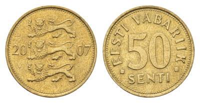 Эстония 50 сентов 2007 KM 24 латунь UNC 4689-738
