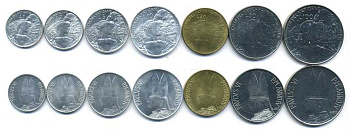 Ватикан набор из 7 монет 1966 Павел VI (1963-1978), шепард (пастух) KM 84, 85, 86, 87, 88, 89, 90   UNC N4-16