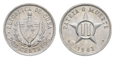 Куба 2 сентаво 1983 большие цифры номинала KM 104.2 алюминий UNC 4636-662