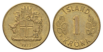 Исландия 1 крона 1973 KM 12a никель латунь aUNC 4691-514