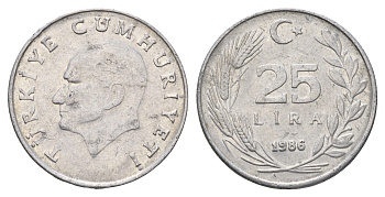 Турция 25 лир 1986 KM 975 алюминий 4635-752