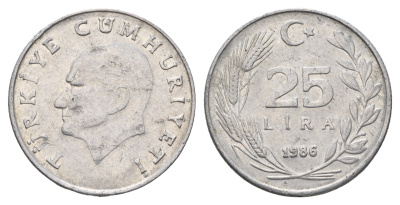 Турция 25 лир 1986 KM 975 алюминий 4635-752