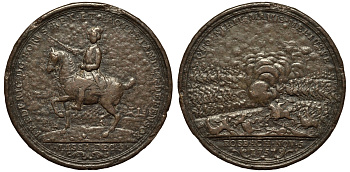 ГЕРМАНИЯ МЕДАЛЬ 1757 РУССКО-ПРУССКАЯ ВОЙНА, СРАЖЕНИЕ ПРИ РОСБАХЕ, 5 НОЯБРЯ 1757, ДИАМЕТР 48 ММ. ВЕС 32,3 ГР. бронза 00-00