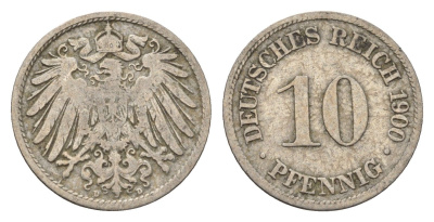 Германия 10 пфеннигов 1900 D KM 12, J. 13 медно-никель 4696-712