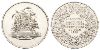 Германия медаль 1865 выставка в Кельне, 41 мм., 36,3 гр. Weiler 2545 серебро 1066-15-22