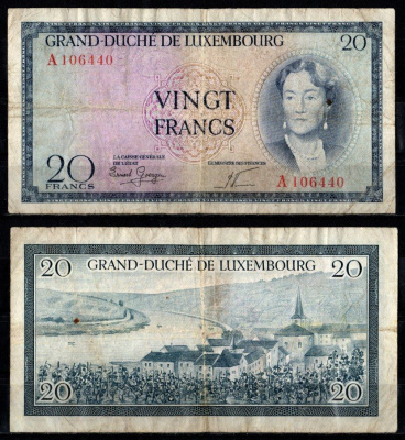 Люксембург 20 франков ND (1955) Pick 49 бумага 7205-6-3-2