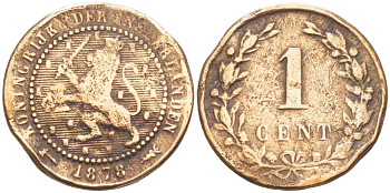 Нидерланды 1 цент 1878 Виллем III (1849-1890) KM 107 бронза 218-854