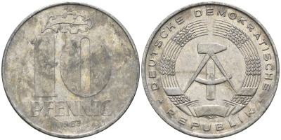 ГДР 10 пфеннигов 1983 A KM 10 алюминий 4132-1025