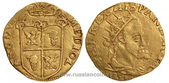 Милан доппиа 1588 Филипп II Испанский Crippa 4/E (R2) Fb. 716 золото 00-00