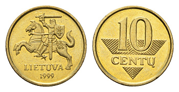Литва 10 центов (сентов) 1999 KM 106 никель латунь UNC 4689-1123