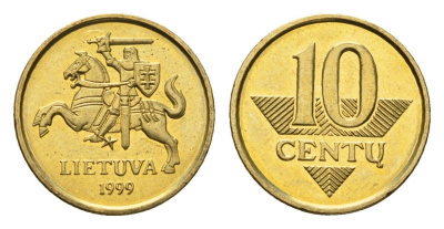 Литва 10 центов (сентов) 1999 KM 106 никель латунь UNC 4689-1123