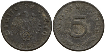 Германия 5 рейхспфеннигов 1940 A KM 100, J. 370 цинк 4154-936