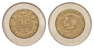 Португалия 100 эскудо 1999 UNICEF, PORTUGUESA KM 722.1 биметалл UNC 4577-1124