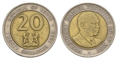 Кения 20 шиллингов 1998 Дэниэл арап Мои KM 32 биметалл 4662-527