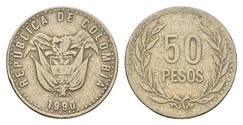 Колумбия 50 песо 1990 KM 283 медь цинк никель 4142-544