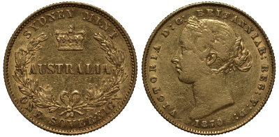 Австралия соверен 1870 Виктория (1837-1901), Тип 2 KM 4 золото 00-000-00