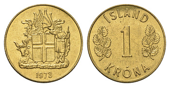 Исландия 1 крона 1973 KM 12a никель латунь UNC 4691-511