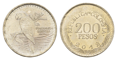 Колумбия 200 песо 2012 KM 297 медь цинк никель UNC 4686-437