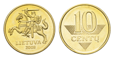 Литва 10 центов 2008 из годового набора KM 106 никель латунь BU 4655-456