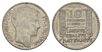 Франция 10 франков 1930 KM 878 серебро 93-341