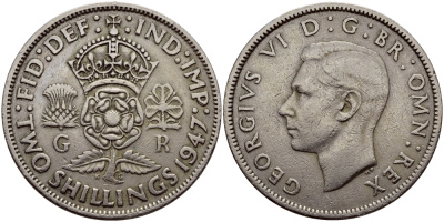 Великобритания 2 шиллинга (флорин) 1947 Георг VI (1936-1952) KM 878, Spink 4107 медно-никель 83-1736
