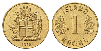 Исландия 1 крона 1970 KM 12a никель латунь UNC 4691-451