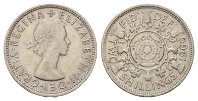 Великобритания 2 шиллинга (флорин) 1966 Елизавета II (1952-2022) KM 906, Spink 4146 медно-никель 4183-635