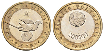 Португалия 200 эскудо 1999 UNICEF, голубь мира KM 720 биметалл UNC 4654-836