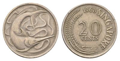 Сингапур 20 сен 1968 здание Парламента KM 4 медно-никель 4648-1023
