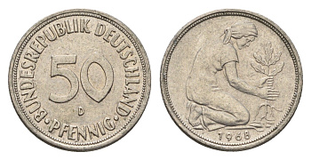 ФРГ 50 пфеннигов 1968 D KM 109.1, J. 384 медно-никель 4697-747