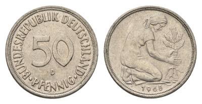 ФРГ 50 пфеннигов 1968 D KM 109.1, J. 384 медно-никель 4697-747