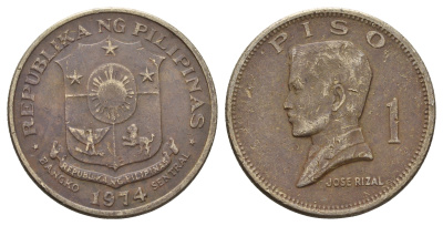 Филиппины 1 писо 1974 Хосе Рицаль KM 203 медь цинк никель 4692-836