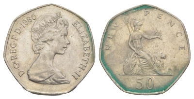 Великобритания 50 пенсов 1980 Елизавета II (1952-2022) KM 913, Spink 4223 (H1) медно-никель 4185-1116