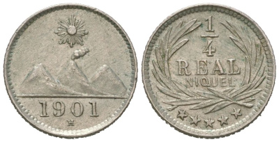 Гватемала 1/4 реала 1901 H KM 175 медно-никель aUNC 4615-758