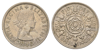 Великобритания 2 шиллинга (флорин) 1967 Елизавета II (1952-2022) KM 906, Spink 4146 медно-никель 4183-642