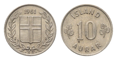 Исландия 10 эйре 1961 KM 10 медно-никель aUNC 4696-262