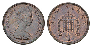 Великобритания 1 новый пенни 1974 Елизавета II (1952-2022) KM 915, Spink 4237 (B1) бронза 99-437