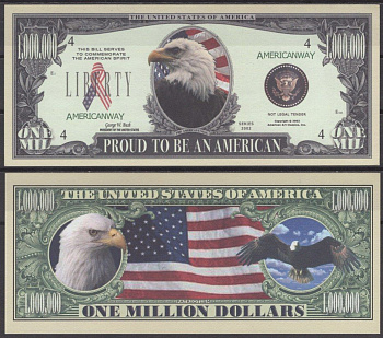 США 1000000 долларов 2002 Горжусь тем, что я американец бумага UNC (пресс) 7197-20-2