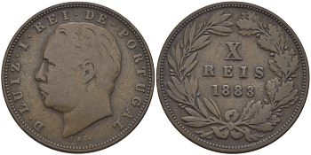 Португалия 10 рейс 1883 Луиш I (1838-1889) KM 526 бронза    4681-611
