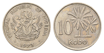 Нигерия 10 кобо 1973 пальмы KM 10.1 медно-никель 4619-156
