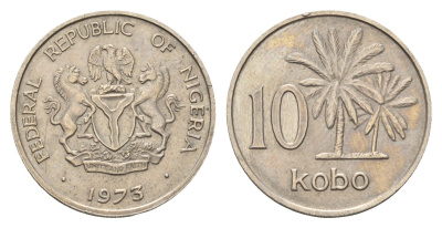 Нигерия 10 кобо 1973 пальмы KM 10.1 медно-никель 4619-156