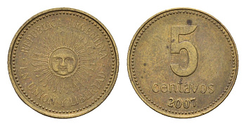 Аргентина 5 сентаво 2007 KM 109b сталь плакированная латунью 4679-361