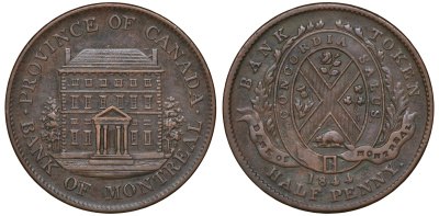Канада, Монреаль 1/2 пенни 1844 CCT PC-1B, Breton His 527, KM Tn18 медь 1531-1022