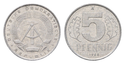 ГДР 5 пфеннигов 1968 A KM 9.1 алюминий 4685-664