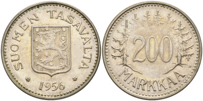 Финляндия 200 марок 1956 H KM 42 серебро    4161-223